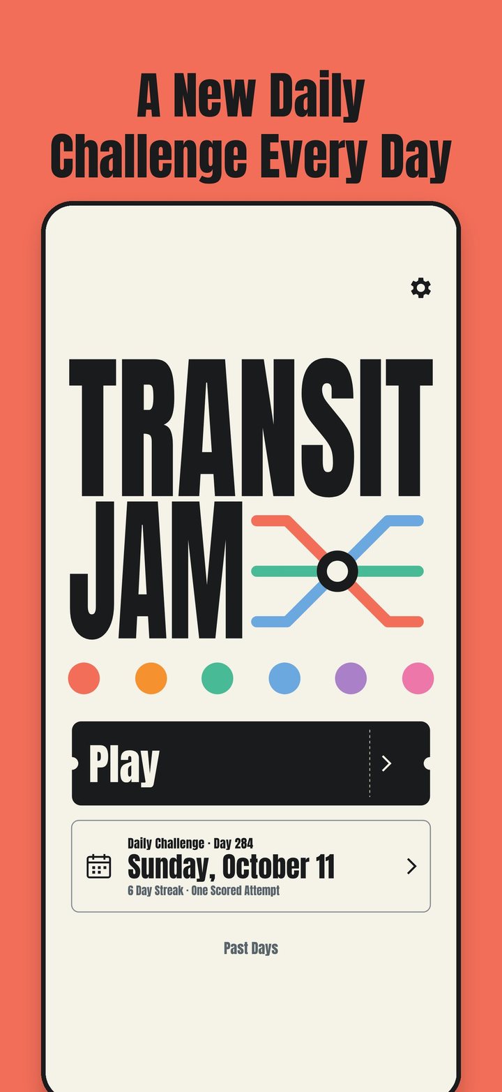 Transit Jam title screen with the daily challenge for Sunday, October 11. Open the full-size image.